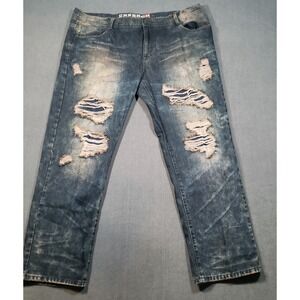 Denim House Distressed Jeans Mens 44x32 Blue Acid Wash Ripped Straight Leg Denim